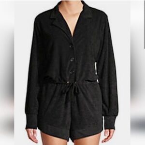 Danielle Bernstein WeWoreWhat Black Terry Knit Long Sleeve Romper Size M/L